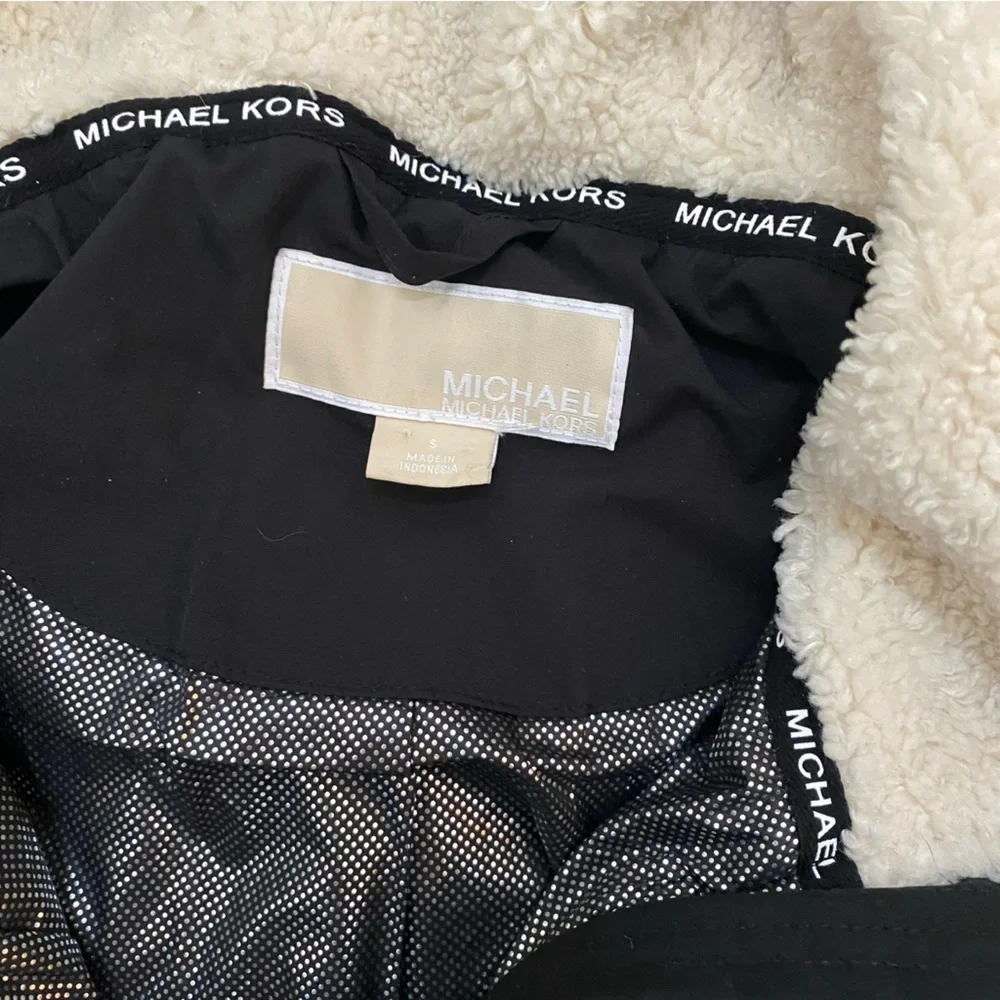 Michael Kors black quilted hooded winter puffer jacket black fleece Sz S